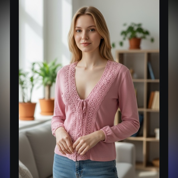 In Vein Tops - Pink Embellished Tie Front Blouse added video